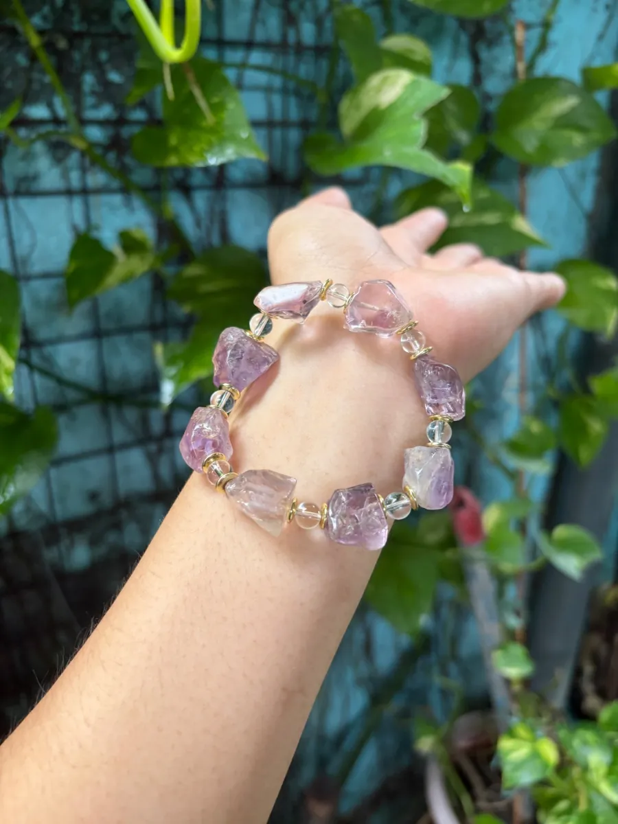 Handcrafted Raw Harmony bracelet with natural stones and gold-tone details